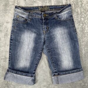 South Pole Shorts Womens 7‎ Dark Blue Denim Jean Jorts Cuffed Y2K Hip Hop Skate